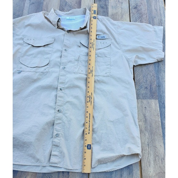 Columbia PFG Short Sleeve Button Up Shirt Men Size 2XL Khaki Vented Top FM7130 - Picture 12 of 12
